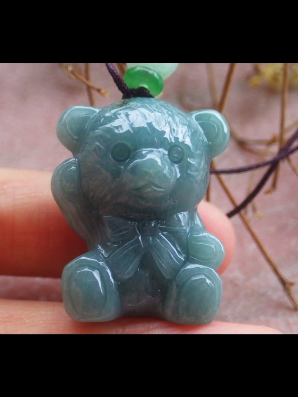 Detail bear Certificate Jadeite Jade Green wave Bear Pendant